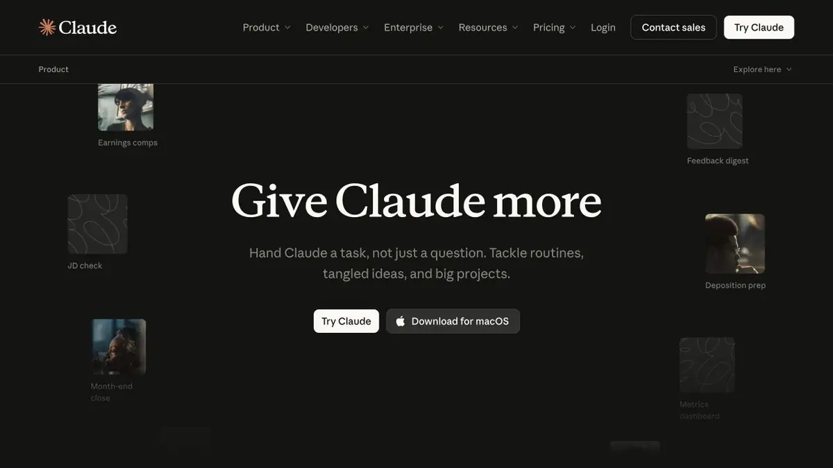 Страница Claude с описанием рабочих задач для ИИ-помощника