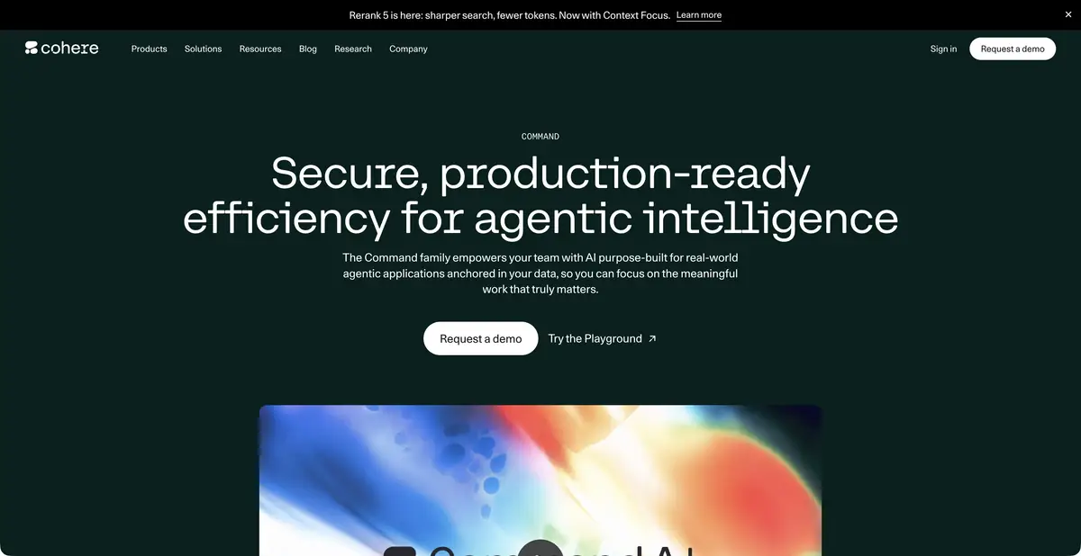 Страница Cohere Command с описанием моделей и переходом в Playground