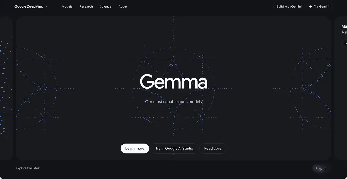 Официальная страница Gemma с названием семейства и ссылками на документацию
