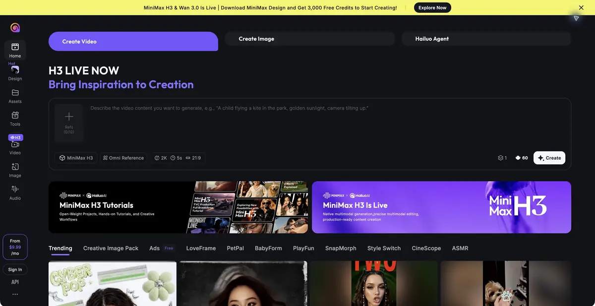 Hailuo AI: поле описания видео, выбор модели и параметры генерации