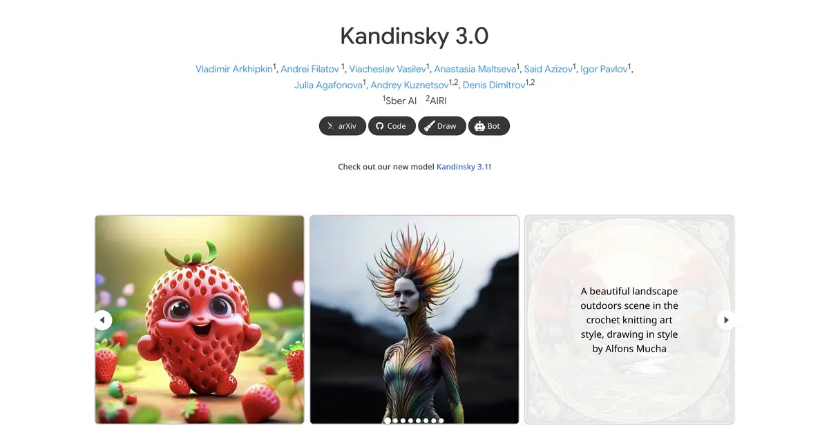 Offizielle Seite zum Kandinsky 3.0-Release mit Beispielbildern und Links zum Code