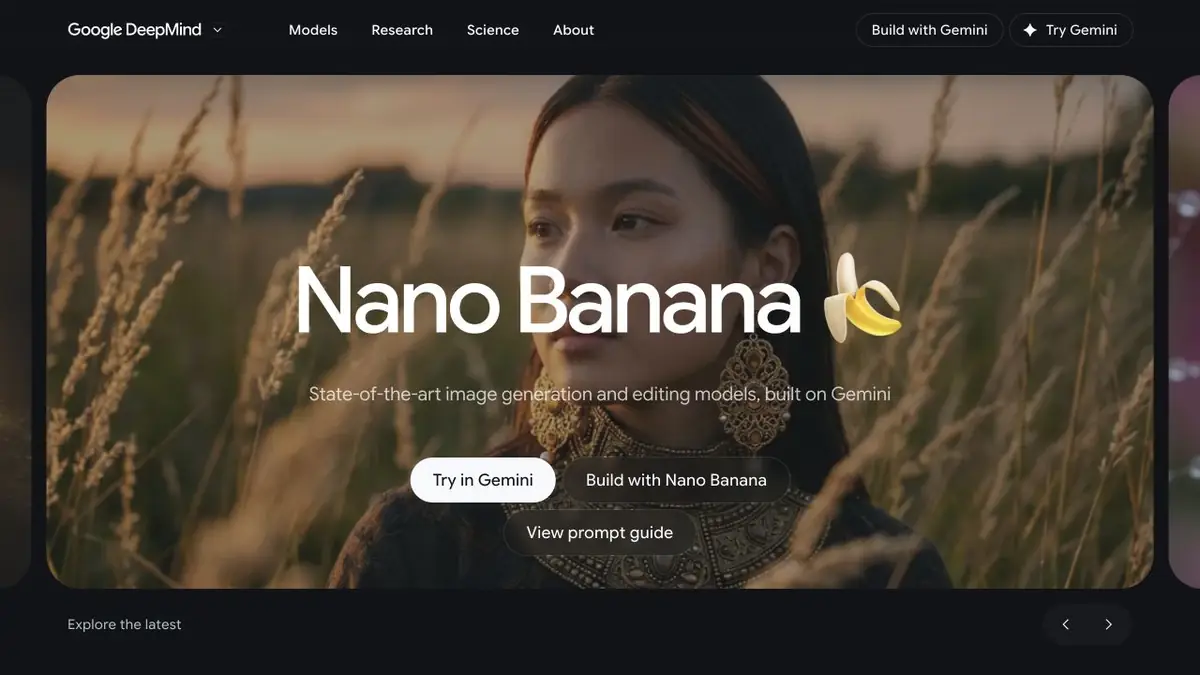 Страница Nano Banana от Google DeepMind с описанием генерации изображений