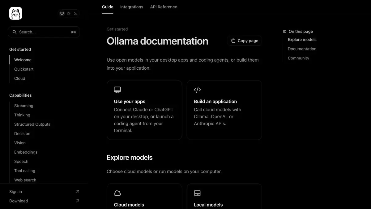 Ollama: документация по локальным и облачным моделям