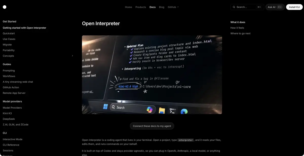 Open Interpreter: терминальный агент и официальная демонстрация работы с кодом