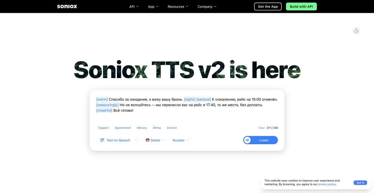 Soniox: многоязычный синтез речи и демонстрационный текст