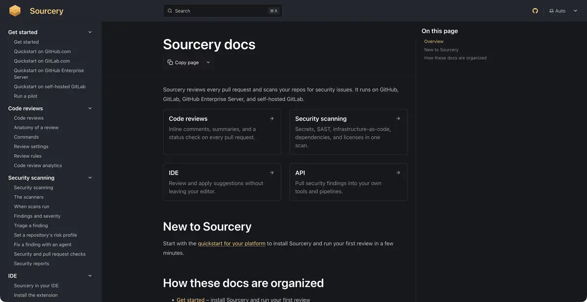 Sourcery: документация по ревью кода и проверкам безопасности
