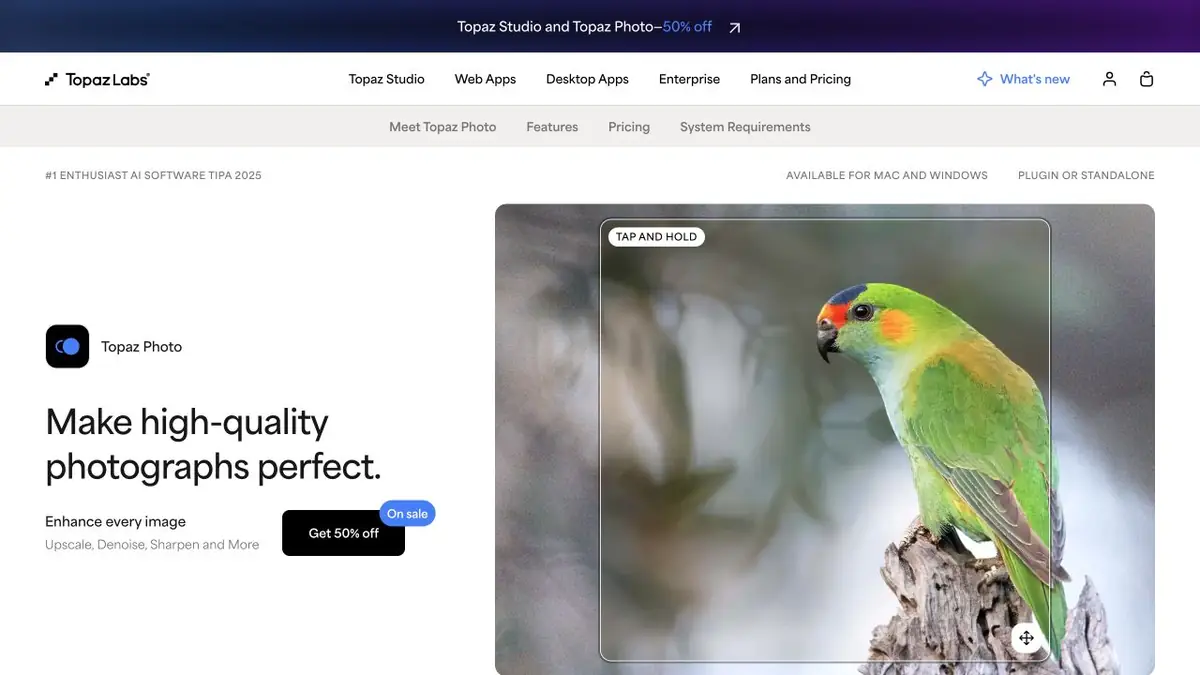 Topaz Photo: сравнение фотографии птицы до и после улучшения