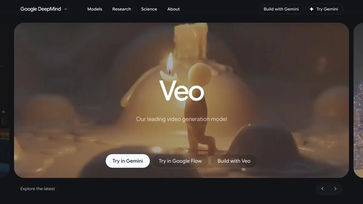Страница Veo от Google DeepMind с описанием модели и вариантами доступа
