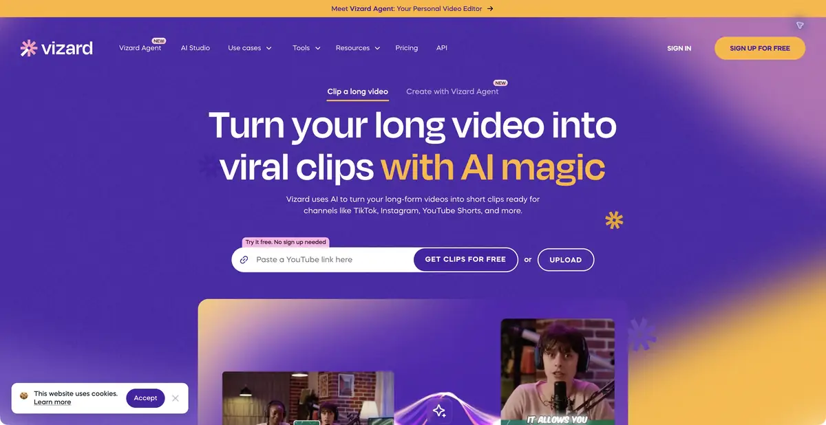 Vizard AI: загрузка видео и подготовка коротких фрагментов
